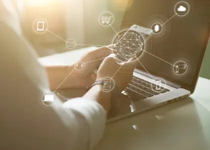 man using mobile payments online shopping and icon customer network connection on scre SBI 301990136