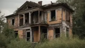 a dilapidated house stands in need of repair, suggesting potential for a fix and flip project.