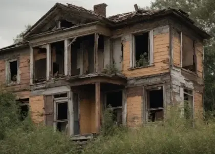 a dilapidated house stands in need of repair, suggesting potential for a fix and flip project.